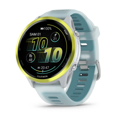 Garmin Forerunner 570 - 47 mm Aluminium Jaune Avec Bracelet Blanc Translucide/turquoise